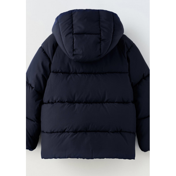 Пуховик з капюшоном синього кольору zara