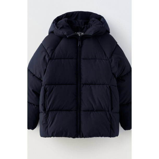 Пуховик з капюшоном синього кольору zara